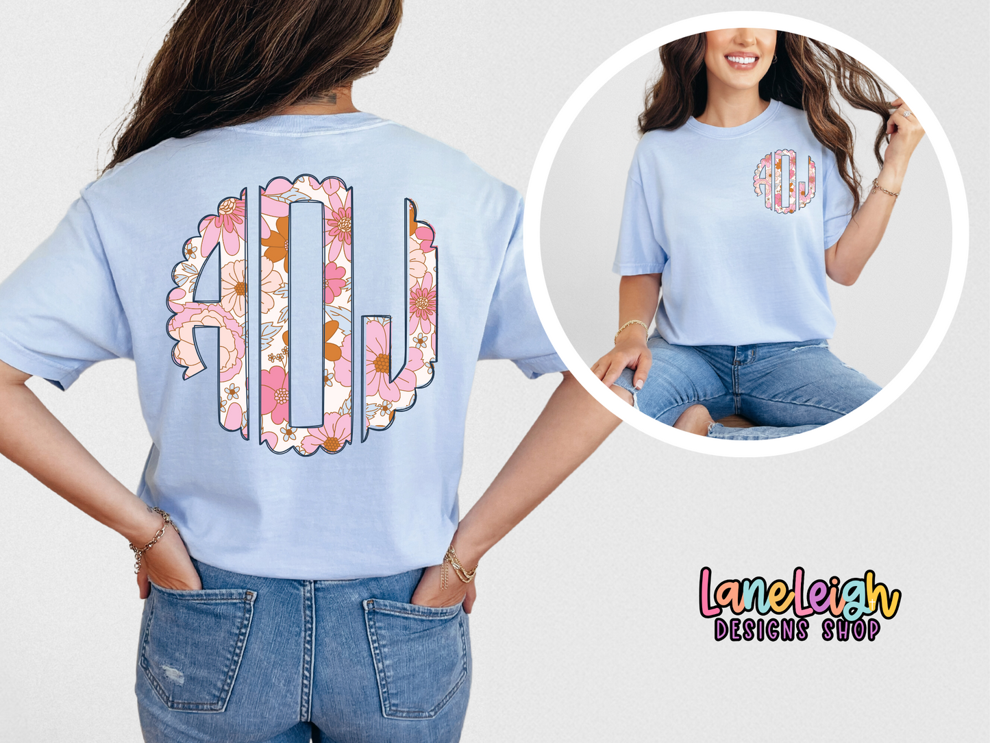Pink Me Floral Monogram Tee