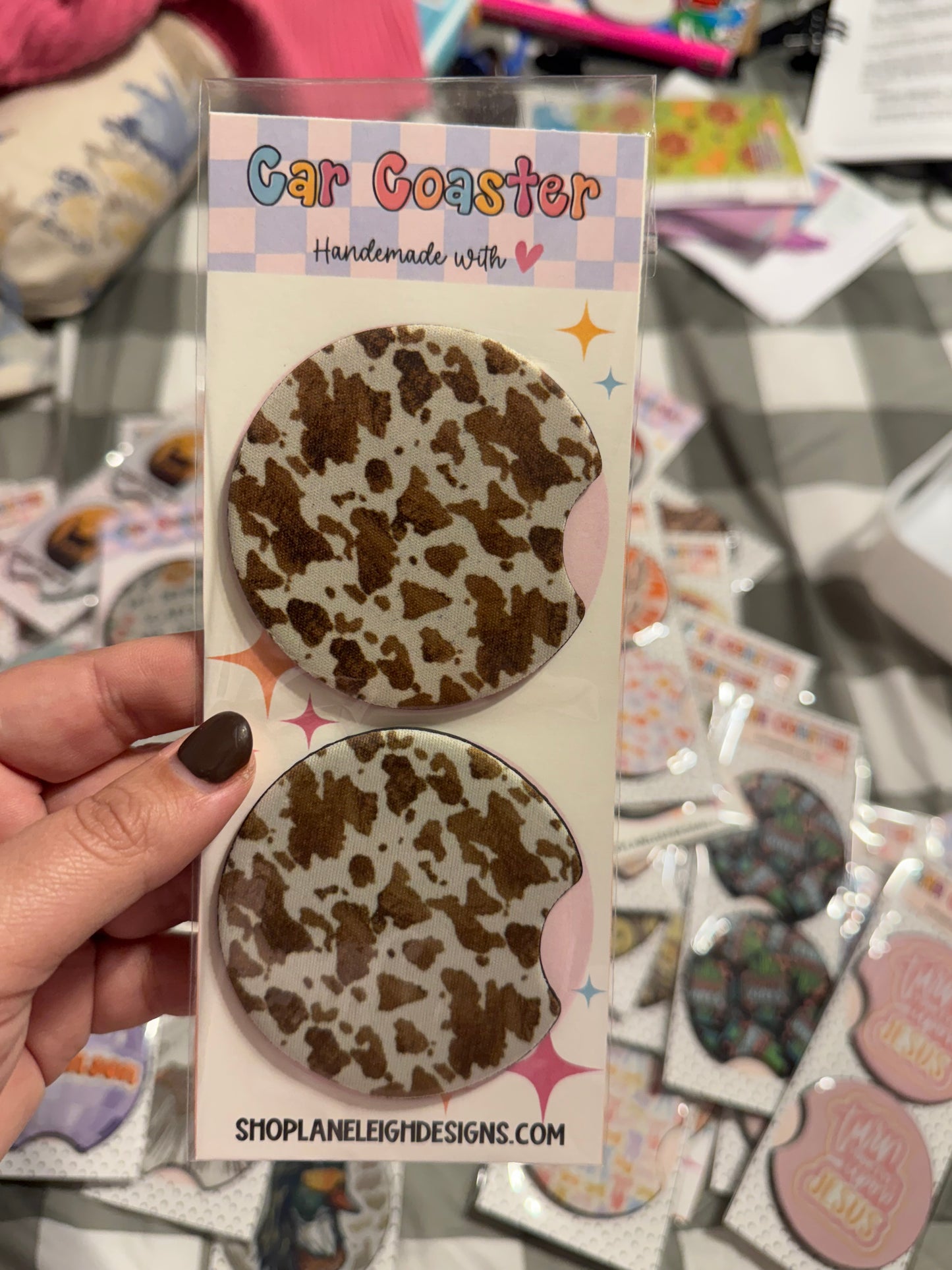 Brown Cowhide Car Coasters