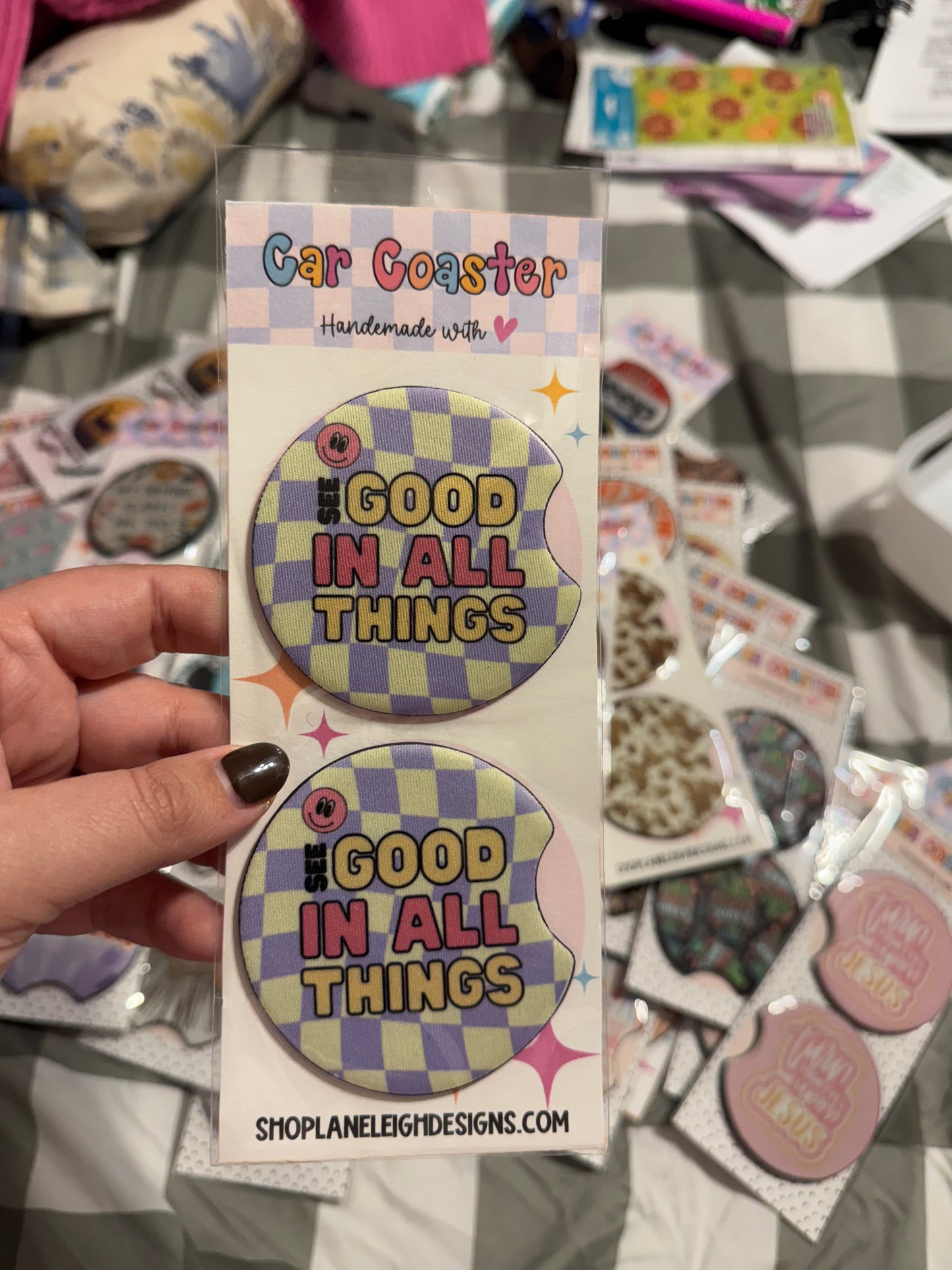 See good in all things Car coasters