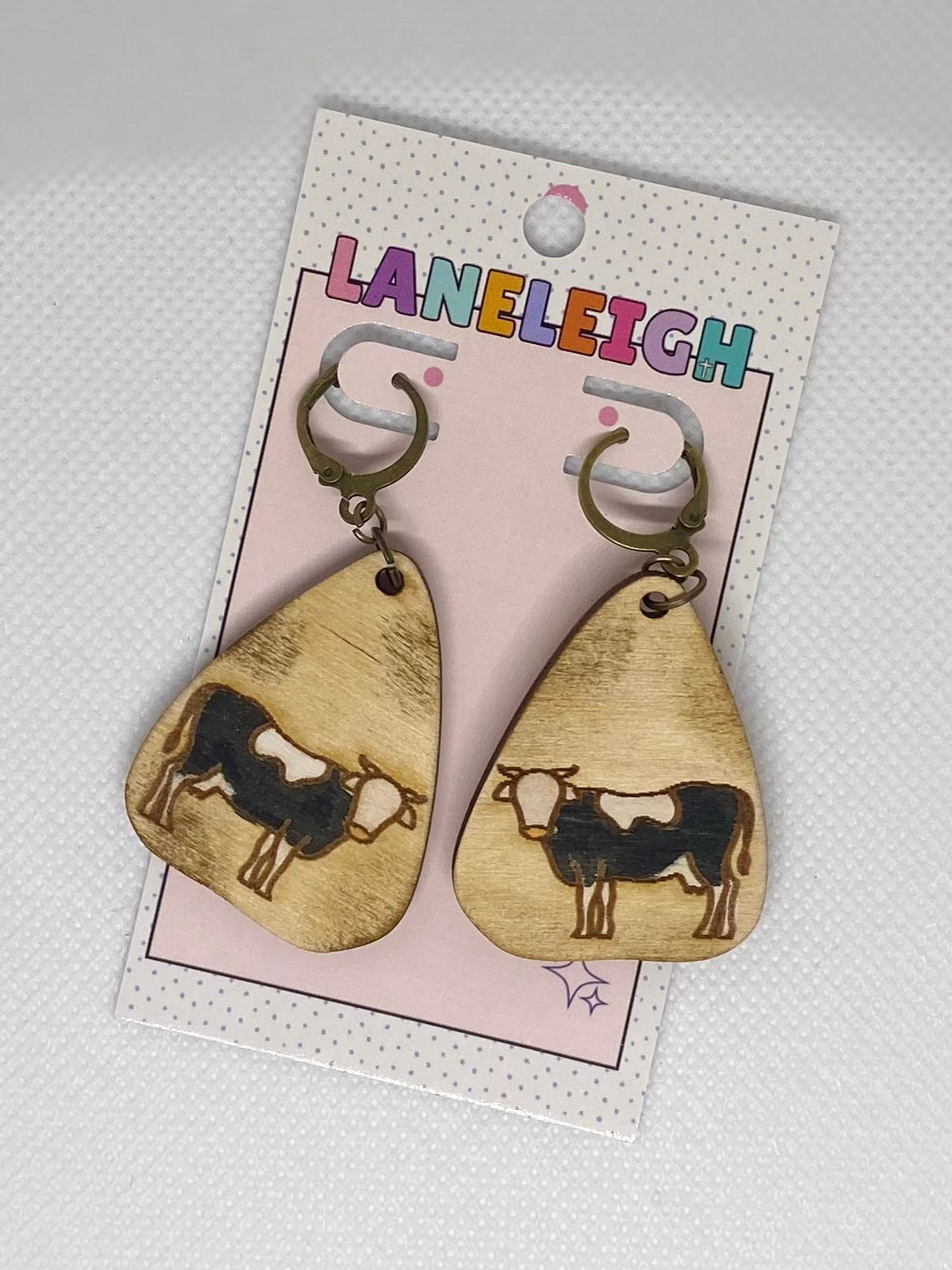 Wooden Cow Earrings