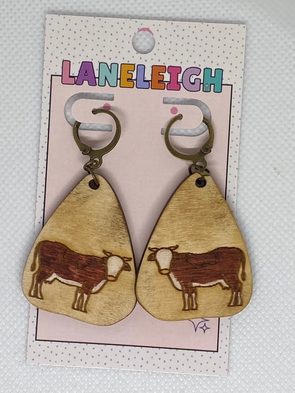 Wooden Cow Earrings