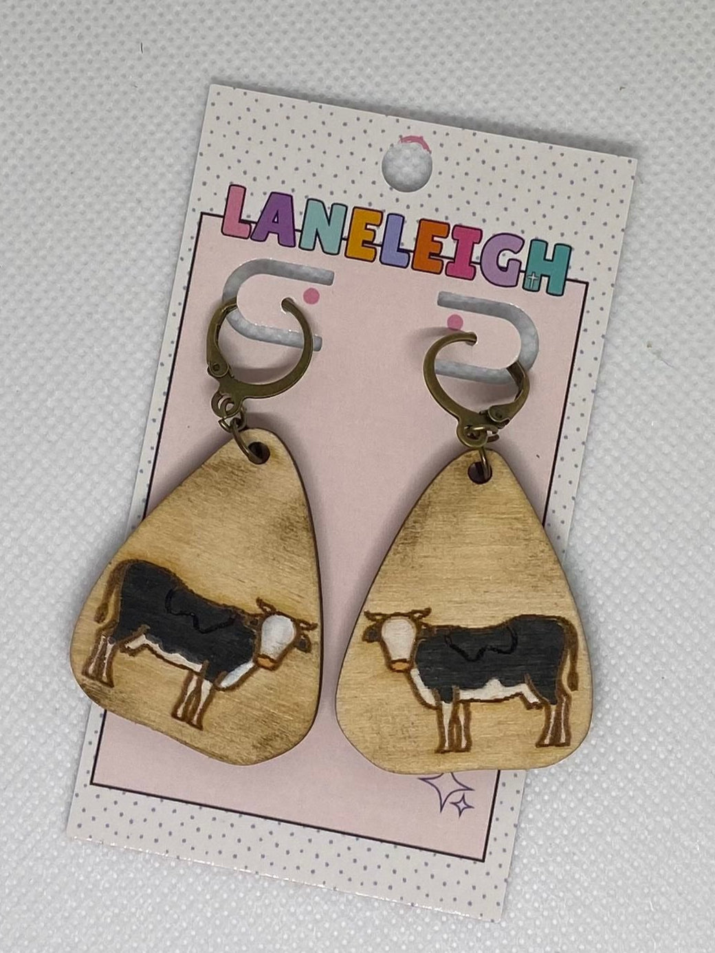 Wooden Cow Earrings