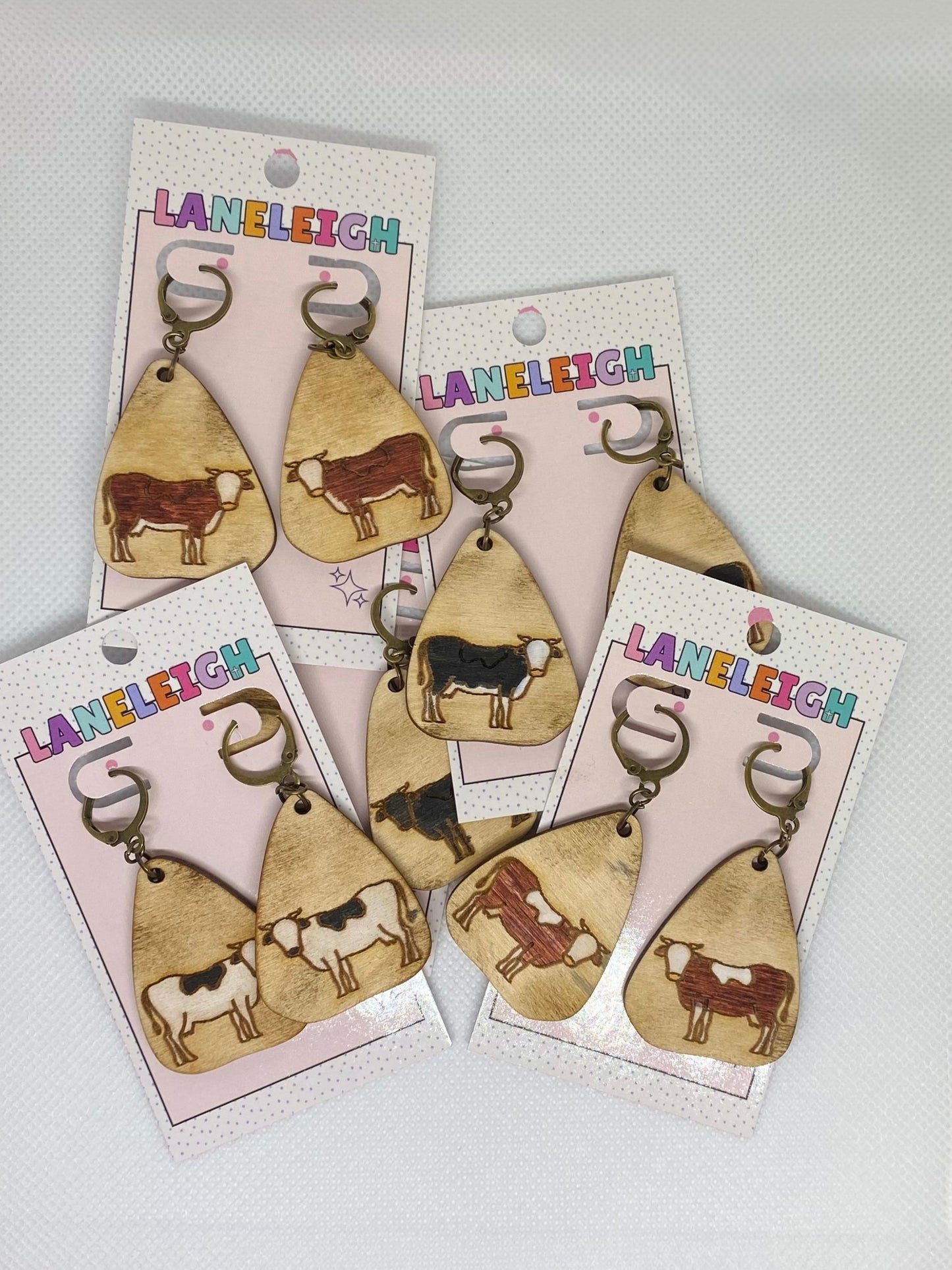 Wooden Cow Earrings