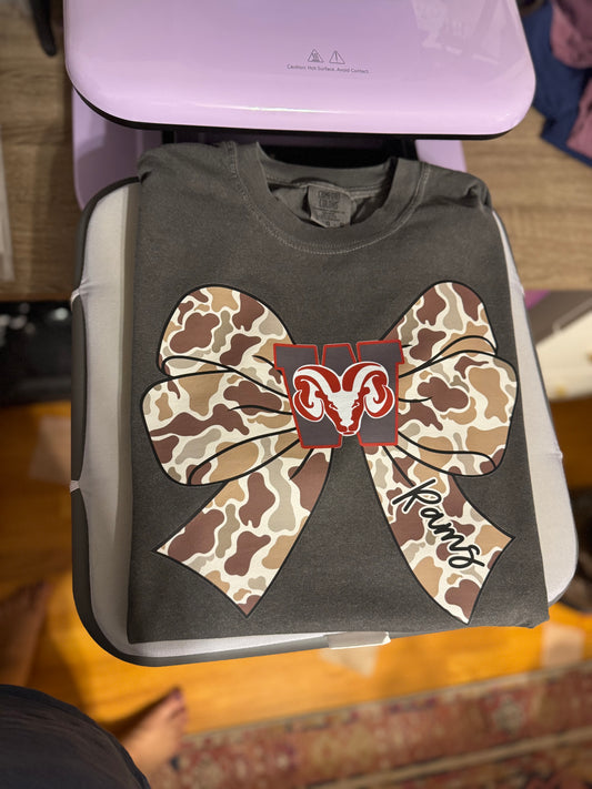 Camo Bow Rams Comfort Colors Tee