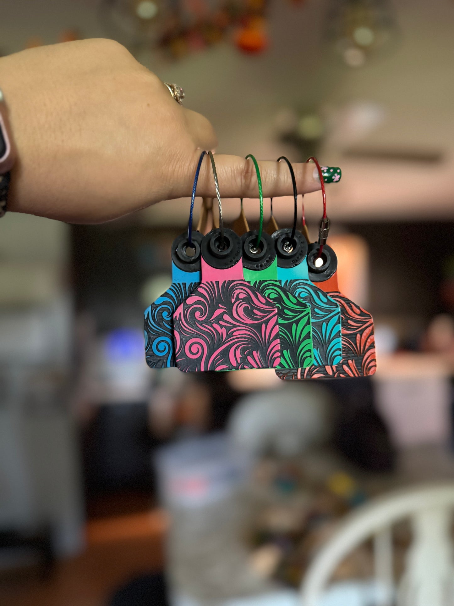 Colorful Floral Cowtag Keychains
