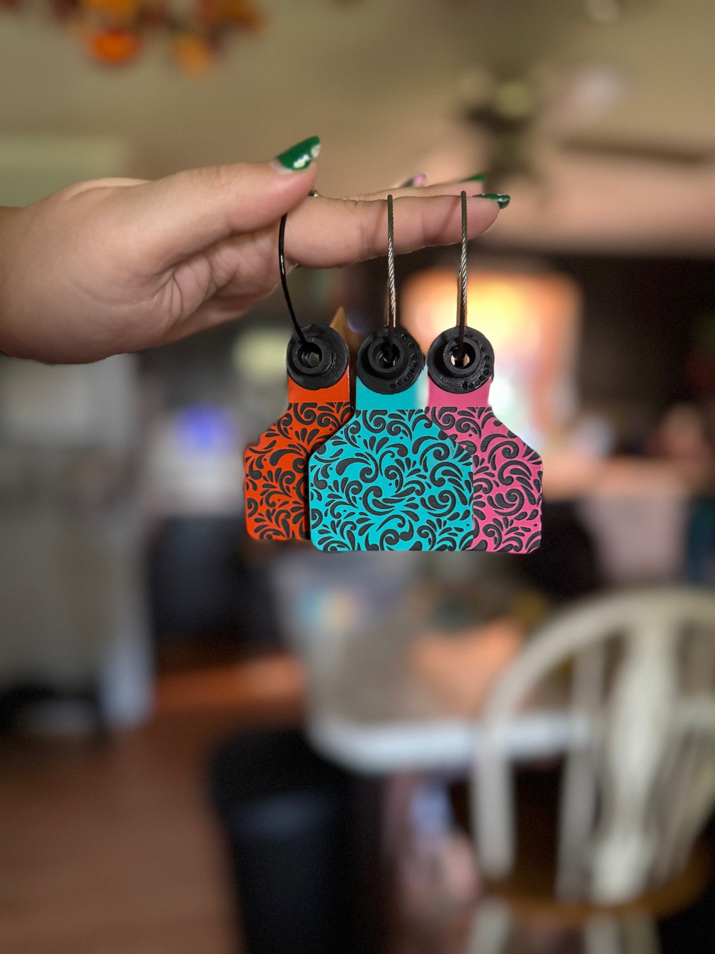 Colorful Floral Cowtag Keychains