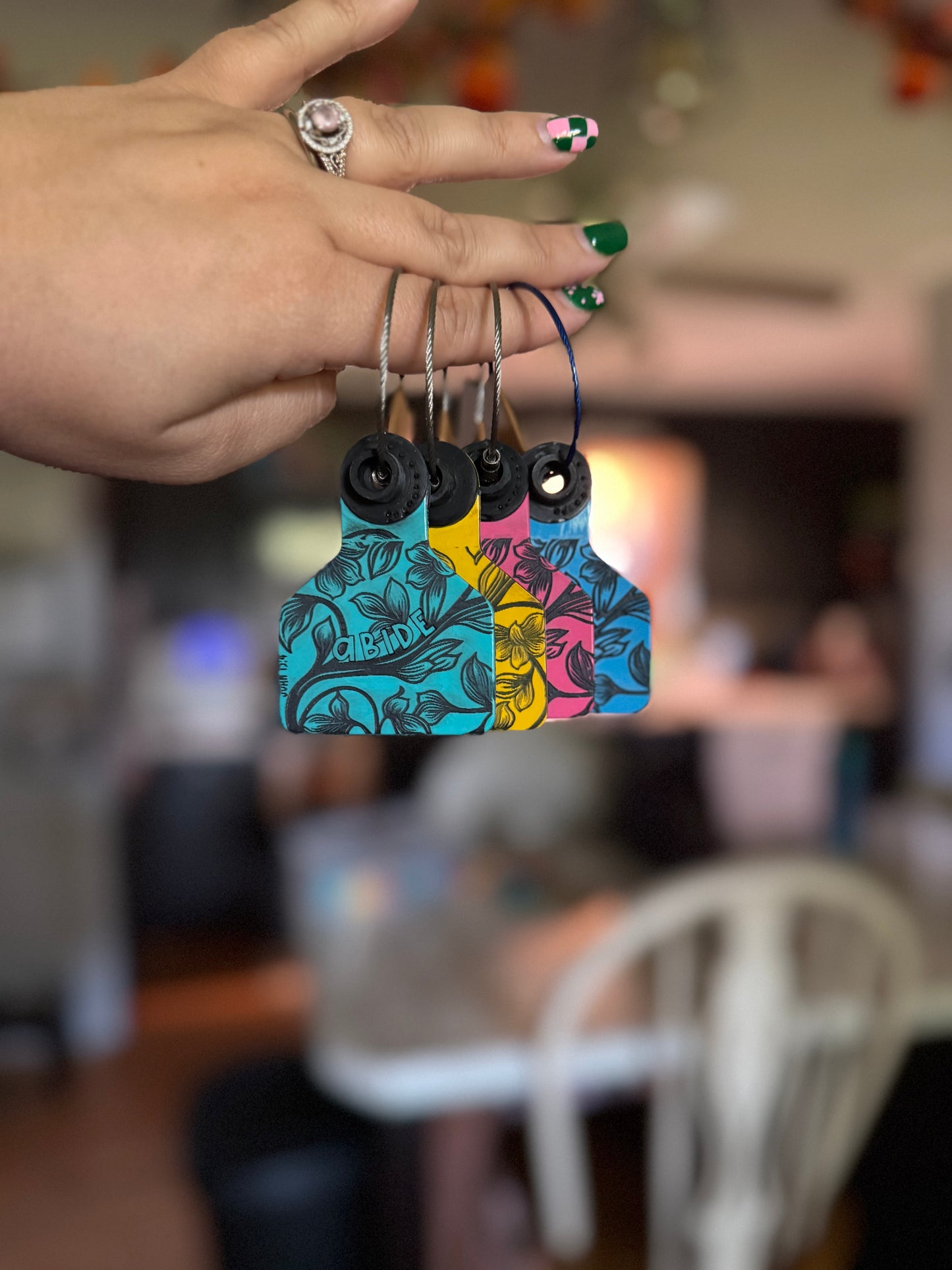 Colorful Floral Cowtag Keychains