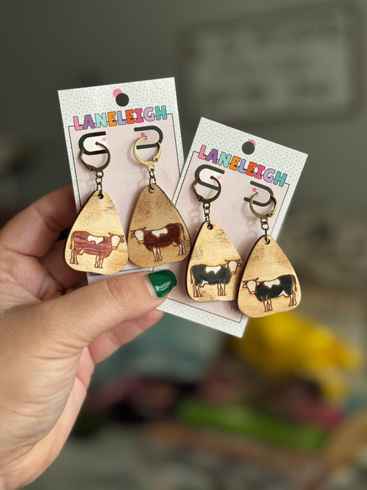 Wooden Cow Earrings