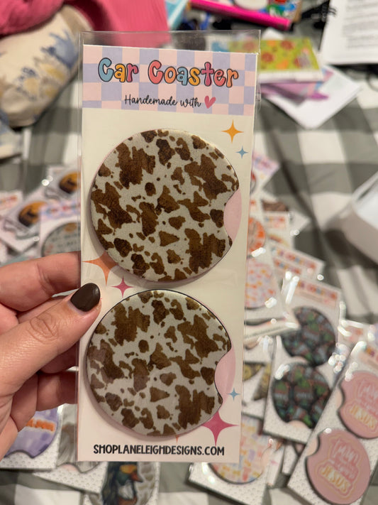 Brown Cowhide Car Coasters