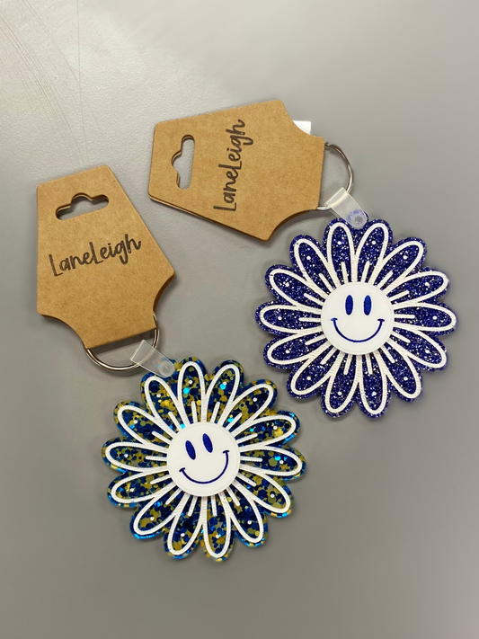 Glitter Smiley Flower keychain