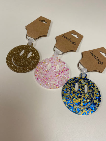 Glittery Smiley Face Keychain