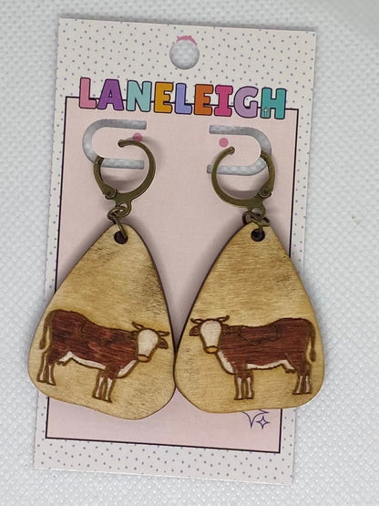 Wooden Cow Earrings