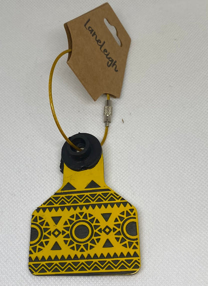 Colorful Aztec Cow Tag Keychains