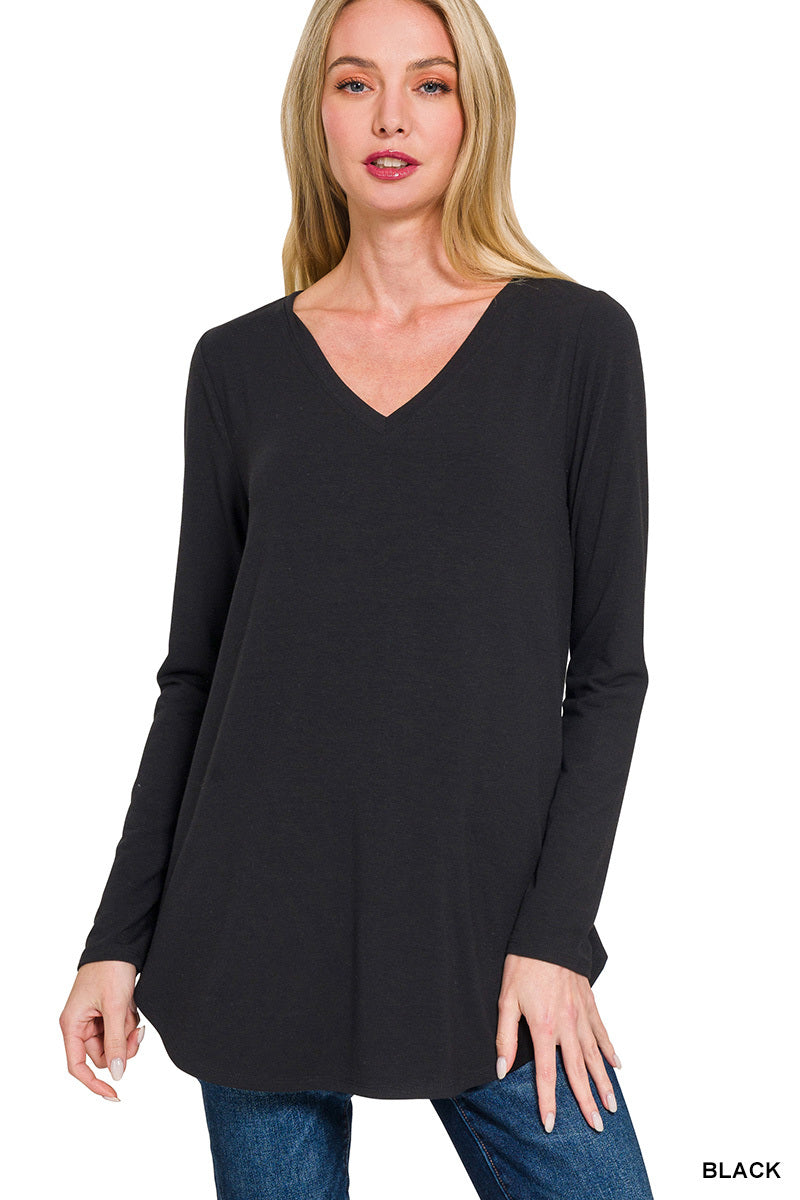 Long sleeve v-neck round hem top