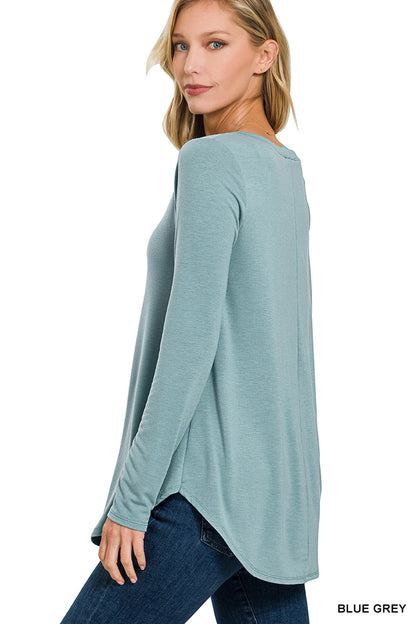 Long sleeve v-neck round hem top