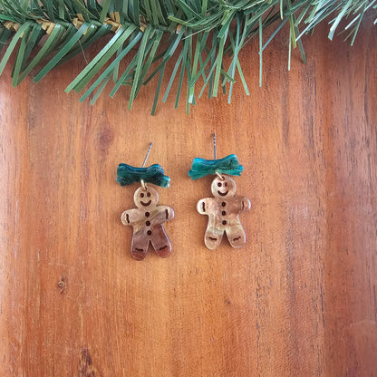 Bow Gingerbread Earrings - Green Shimmer