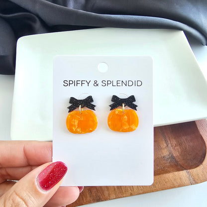 Bow Pumpkin Patch Earrings - Orange